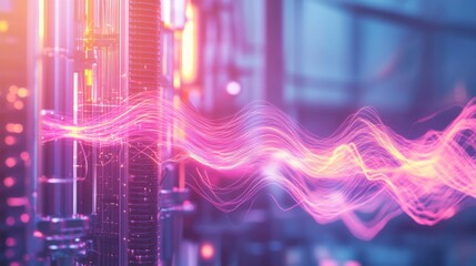 Fototapete - Abstract Energy Waves in Futuristic Technology Setting