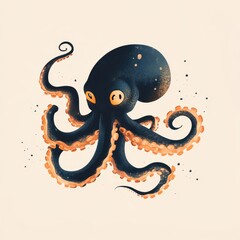 Wall Mural - an octopus with a black head and orange tentacles