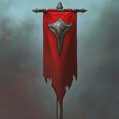 Poster - a red flag with a silver sword on it