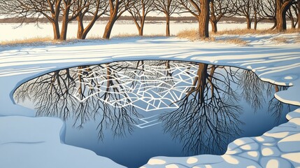 Wall Mural - Winter's Reflection, Frozen lakes