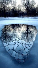 Wall Mural - Winter's Reflection, Frozen lakes