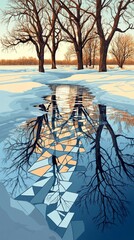 Poster - Winter's Reflection, Frozen lakes