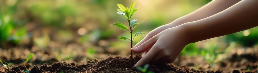 Hands planting a small tree, trust in nature s foundation and growth, Nature, Stability, Trust