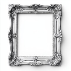 Ornate antique silver frame with intricate baroque details against a neutral background