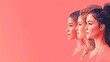 © Arqumaulakh50 - Women's Day banner diverse womens faces illustrated in a graphic style March 8 set against a pastel pink background with horizontal blank space for text and celebration details