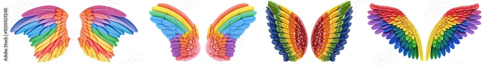 Rainbow angel wings 3d cartoon clay style collection isolated on ...