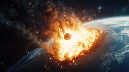 Wall Mural - an asteroid hitting the earth.