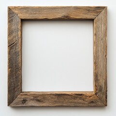 Rustic wooden picture frame with textured edges on a white background