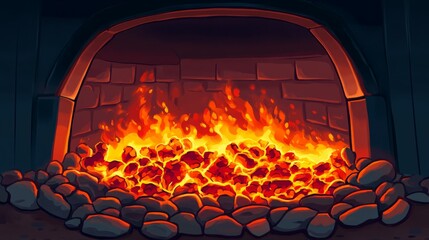 Wall Mural - Golden Embers, Cozy fireplaces