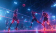 © jayranine - Dynamic Volleyball Action with Neon Lights and Abstract Geometric Patterns for Futuristic Sports Branding