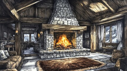 Wall Mural - Rustic Glow, Cozy fireplaces