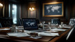 © Worakit - negotiation room with laptop displaying world map, surrounded by papers and contracts, creates professional atmosphere. setting suggests important discussions and decision making