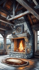 Sticker - Rustic Glow, Cozy fireplaces