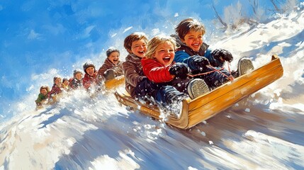 Poster - Speeding Downhill, Sledding