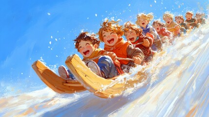 Canvas Print - Speeding Downhill, Sledding