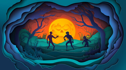 3d vector papercut. Halloween invitation to zombie party vector image