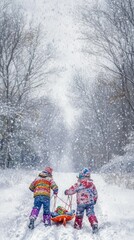 Canvas Print - Snowy Ascent, Sledding