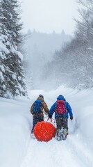 Wall Mural - Snowy Ascent, Sledding