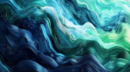 Poster - Abstract Waves of Blue and Green Tones