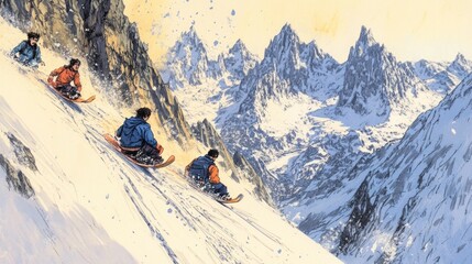 Wall Mural - Mountain Descent, Sledding