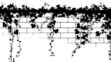 Climbing vines on trellis against brick wall, vector illustration art