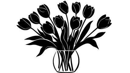 Wall Mural - A cluster of single tulip stems neatly arranged in a clear vase, vector illustration art