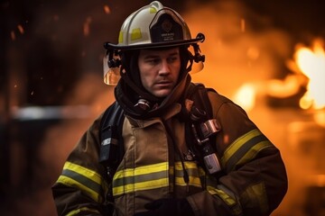 Poster - A firefighter carry a kid that sleep with full uniform helmet adult extinguishing.