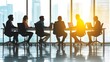 © A4719 - Business Meeting Silhouette in Modern Office with Cityscape View