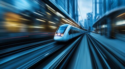 Aufkleber - High-Speed Train in Urban Environment at Dusk