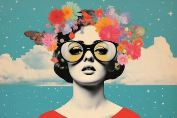 Poster - Minimal Collage Retro dreamy of adult art painting portrait.