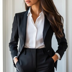 Wall Mural - a woman in a black suit and white shirt