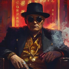 Poster - a man in a hat and sunglasses smoking a cigarette