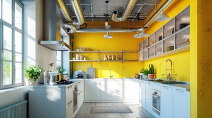 Wall Mural - Modern Kitchen with Yellow Wall