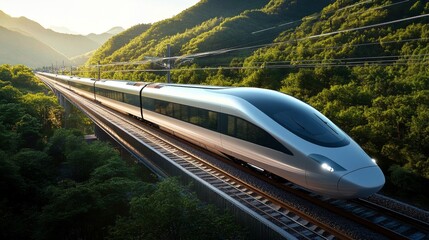 Poster - Sleek Train Journey Through Lush Green Mountains
