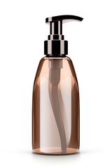 Wall Mural - Shampoo bottle with pump in dark brown color cosmetics white background container.