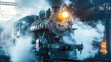 Historic steam locomotive at railway museum