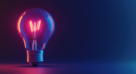 A glowing light bulb on a dark blue background.