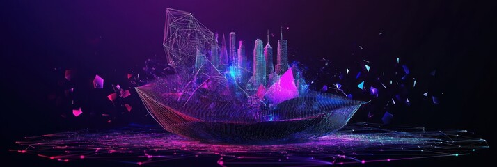 Poster - A vibrant, abstract 3D representation of crystals with dynamic lighting and textures.