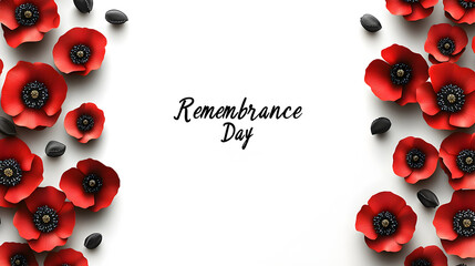 Remembrance day Lest we forget poster. Poppy flowers on white background. banner for veterans day memorial day. Symbol of Memorial Day Armistice day and Anzac Day for greeting card poster