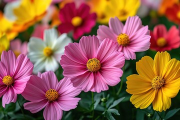 Wall Mural - A bouquet of flowers with pink, yellow, and white flowers