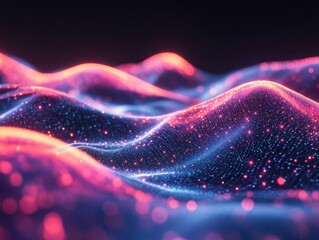 Wall Mural - futuristic abstract background with glowing neon pink and blue wave lines flowing at high speed, cre
