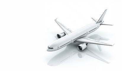 A white airplane is sitting on a white surface. The airplane is the main focus of the image