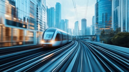 Aufkleber - Dynamic Train in Motion Through Urban Landscape