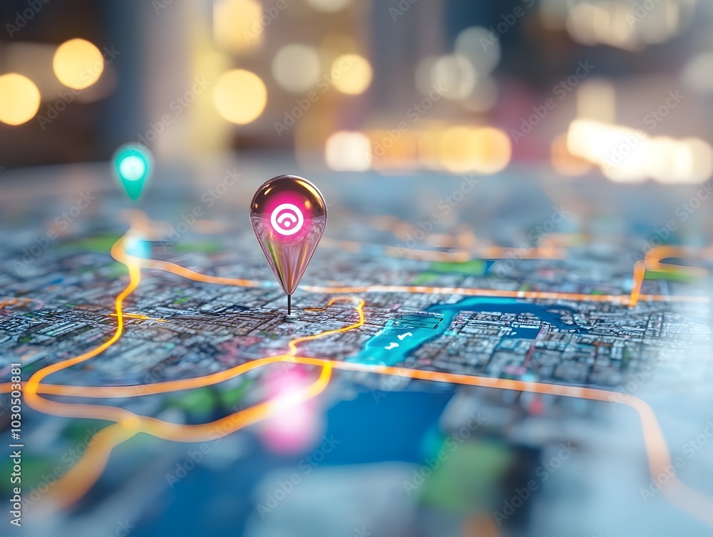 Digital GPS Location on Map with Pin Route Concept for Urban and ...