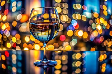 Canvas Print - glass of wine with bokeh city lights and glass texture