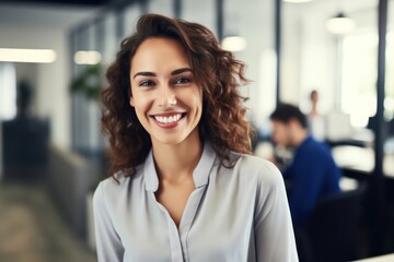 Wall Mural - Office worker smiling female adult smile.