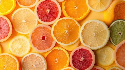 Wall Mural - A vibrant assortment of citrus fruit slices arranged aesthetically.