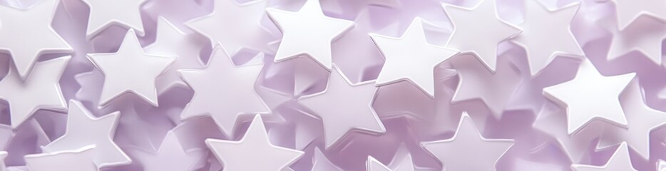 Poster - A close-up of small, white star-shaped decorations on a soft purple background.