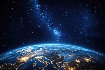 Wall Mural - a beautiful dark blue sky with stars and earth.
