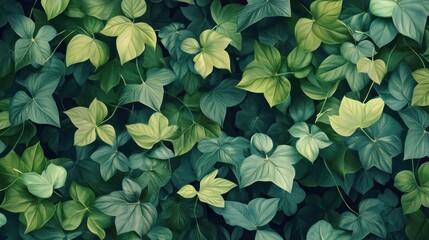 Poster - A dense arrangement of various green leaves creating a natural, textured background.